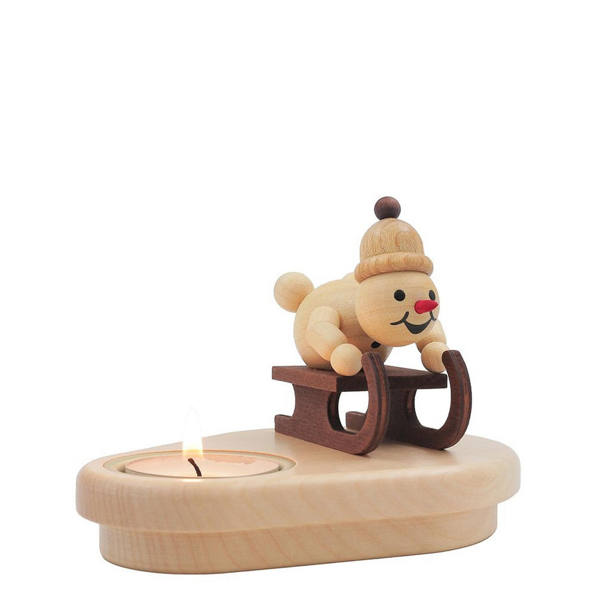 HOLZFIGUR Schneemann Rennschlittenfahrer mit Teelicht 13/10 cm - Multicolor, Holz (13/13/0.1cm)