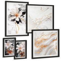 BILDER SET 5er Set - 50x50 cm & 20x30 cm & 40x60 cm Schwarzer Rahmen - Bilder mit blau-goldenen Mustern - Schwarz, Kunststoff (40/60cm) - TULUP