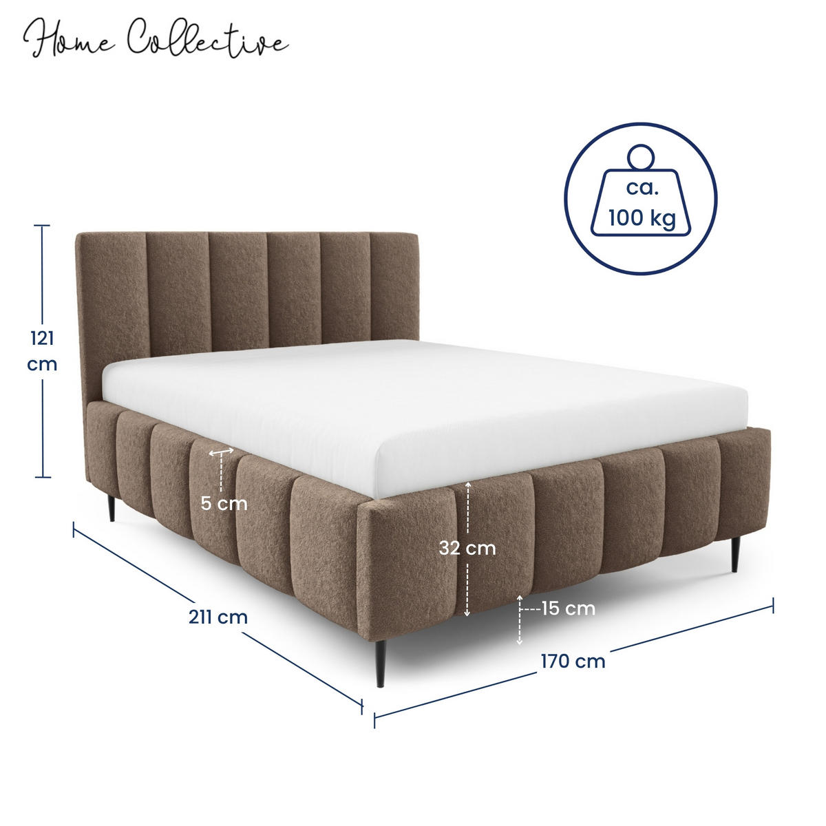 POLSTERBETT mit Bettkasten 160x200 cm in Braun - Braun, Metall (160/200cm) - Home Collective