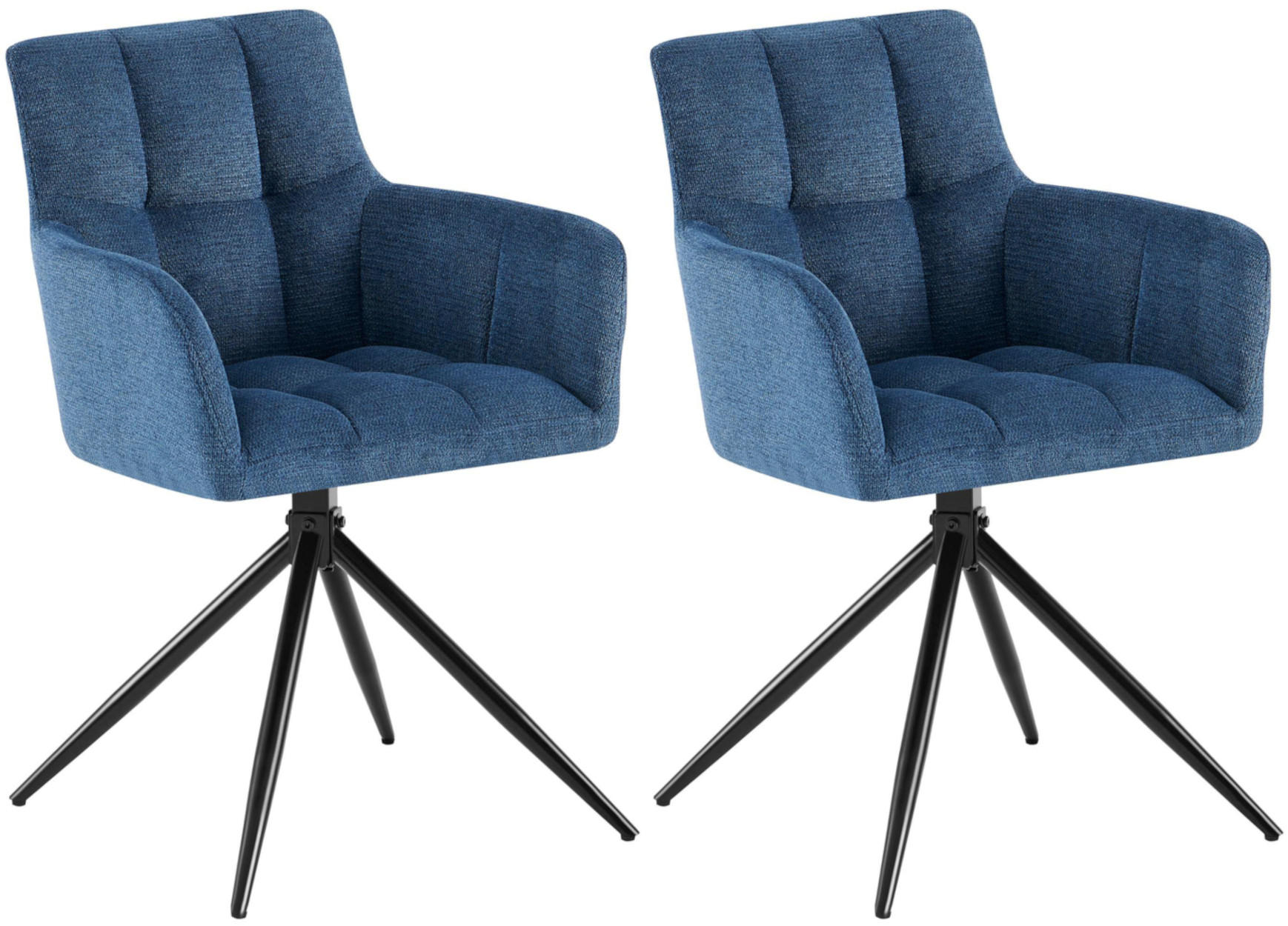 ARMLEHNENSTUHL 2er Set Stoff Dunkelblau - Schwarz/Dunkelblau, Textil/Metall (59/87/59cm) - CLP