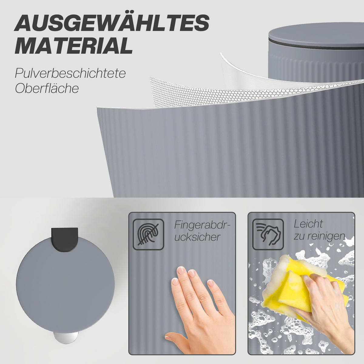 MÜLLEIMER Dunkelgrau 36.0/30.0/60.5 cm - Dunkelgrau, Metall (30/60.5/36cm) - HOMCOM