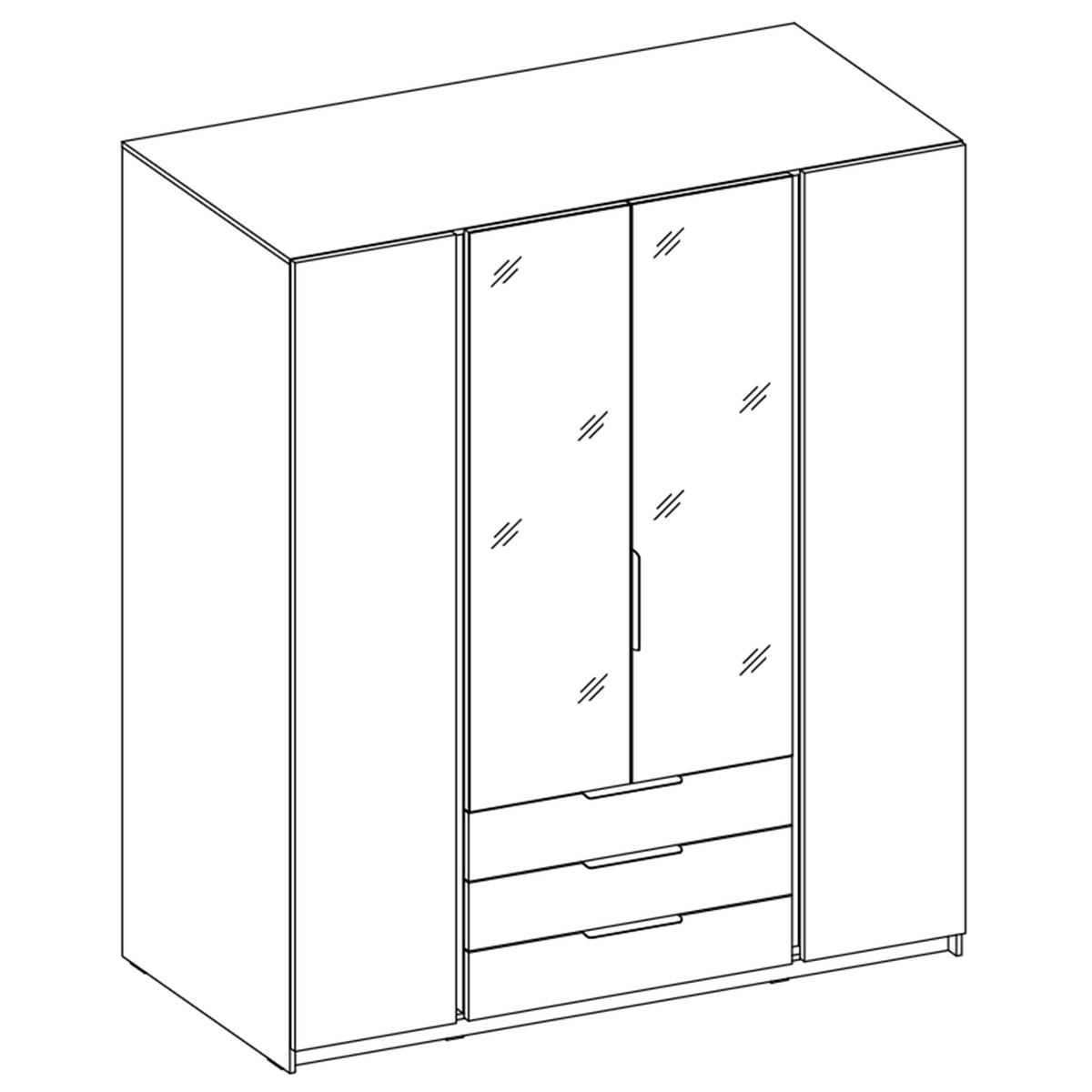 KLEIDERSCHRANK Nehir Schwarz/Eiche Evoke 200 cm - 4T3S Modern mit Schubladen und 2 Spiegeln mittig - Eichefarben/Schwarz, Holzwerkstoff/Kunststoff (200/239/61.9cm) - AX Living