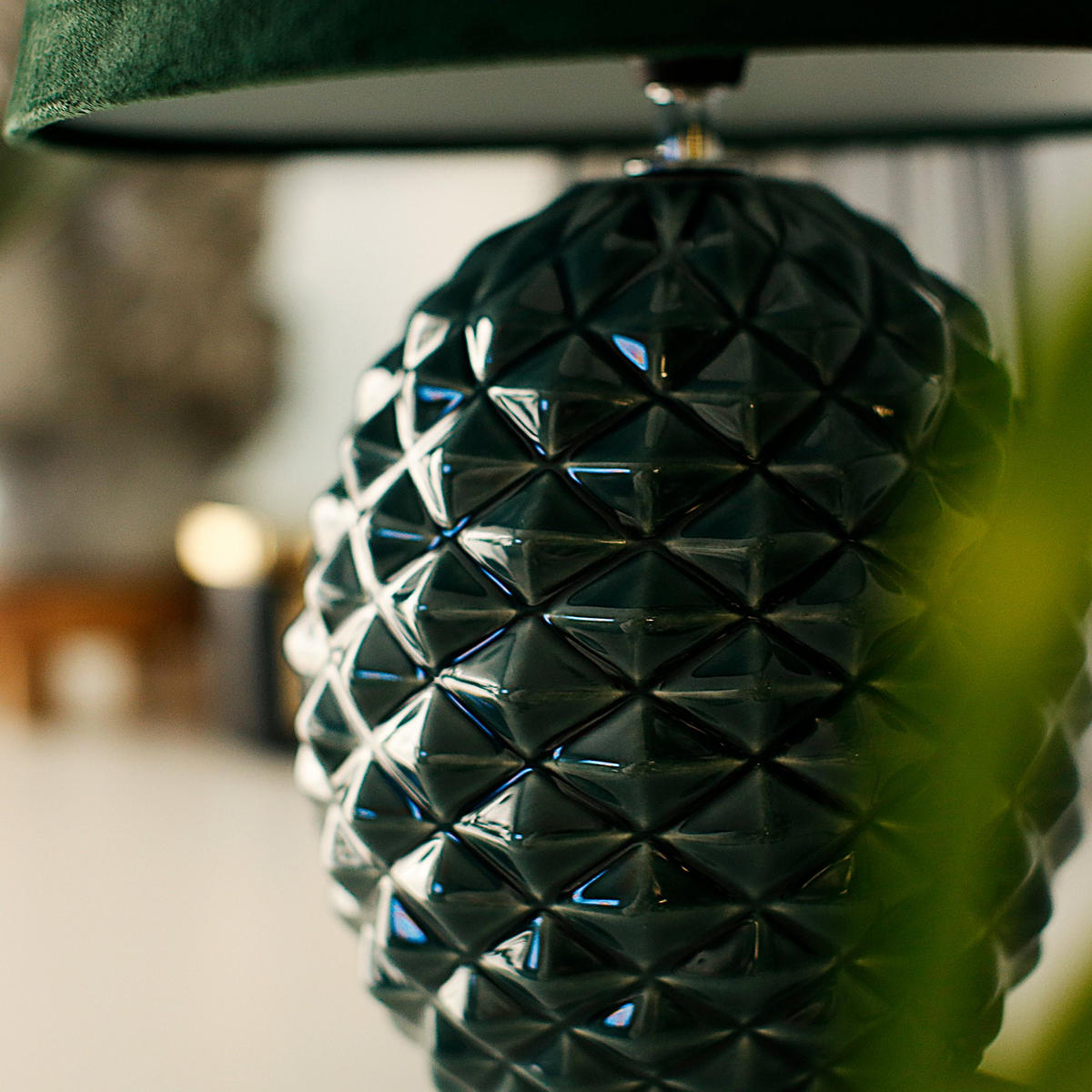 TISCHLAMPE FRUCTU, Grün - Grün, Keramik/Textil (25/25/38cm) - KONSIMO®
