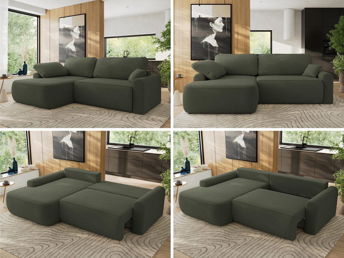 ECKSCHLAFSOFA CUBO L Dunkelgrün Boucle - links - Dunkelgrün/Schwarz, Kunststoff/Textil (273/187cm) - MKS