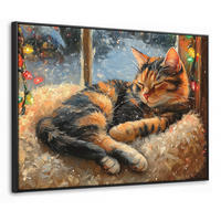 LEINWAND Bilder mit Rahmen - Katze - Weihnachten - Winter - Tier - 100x70 - Bernsteinfarben, Textil (100/70cm) - MuchoWow