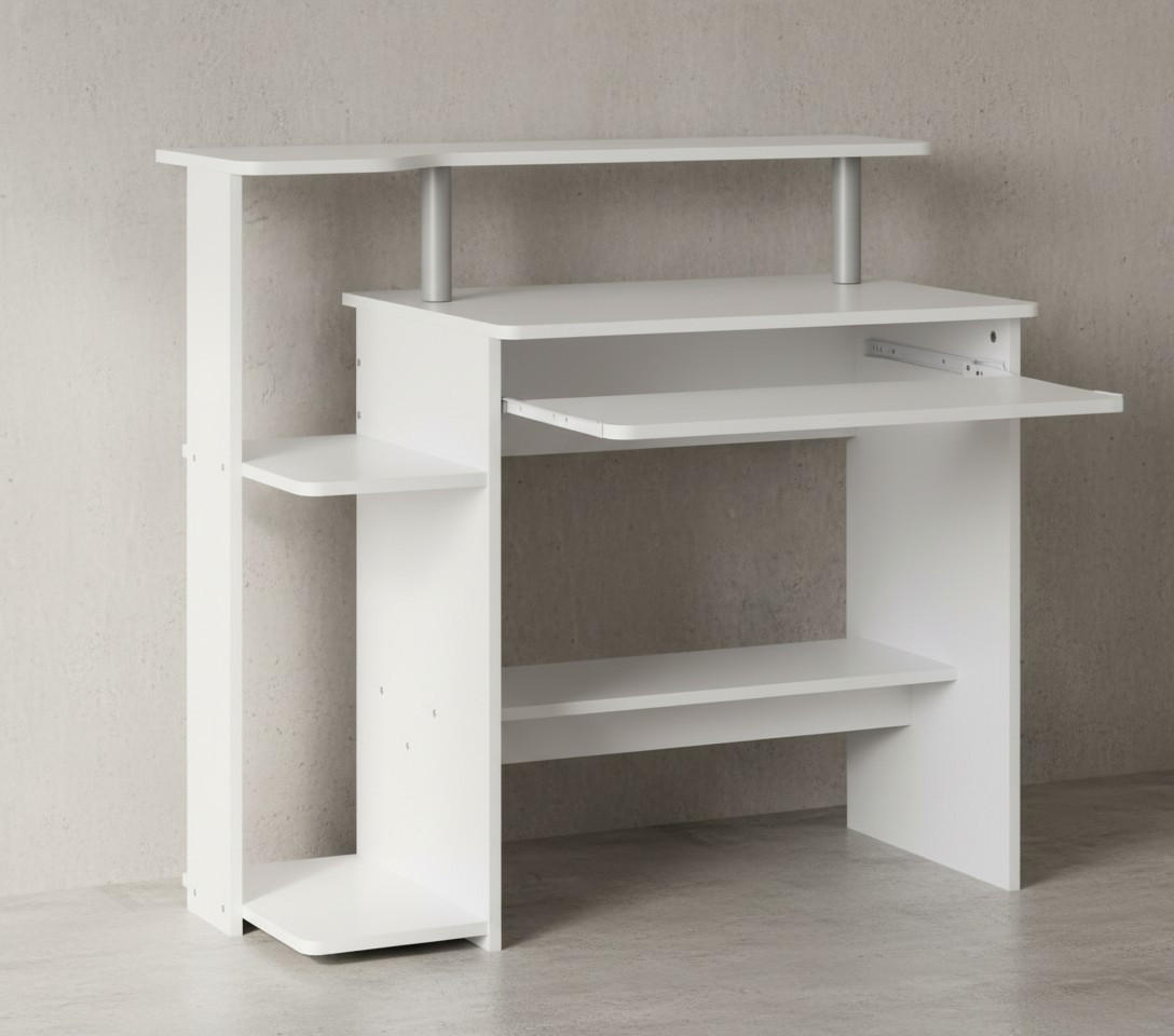 SCHREIBTISCH – Weiß, Tastaturauszug, Stauraum, zeitloses Design - Weiß, Holz (48/94/90cm) - KADIMA DESIGN