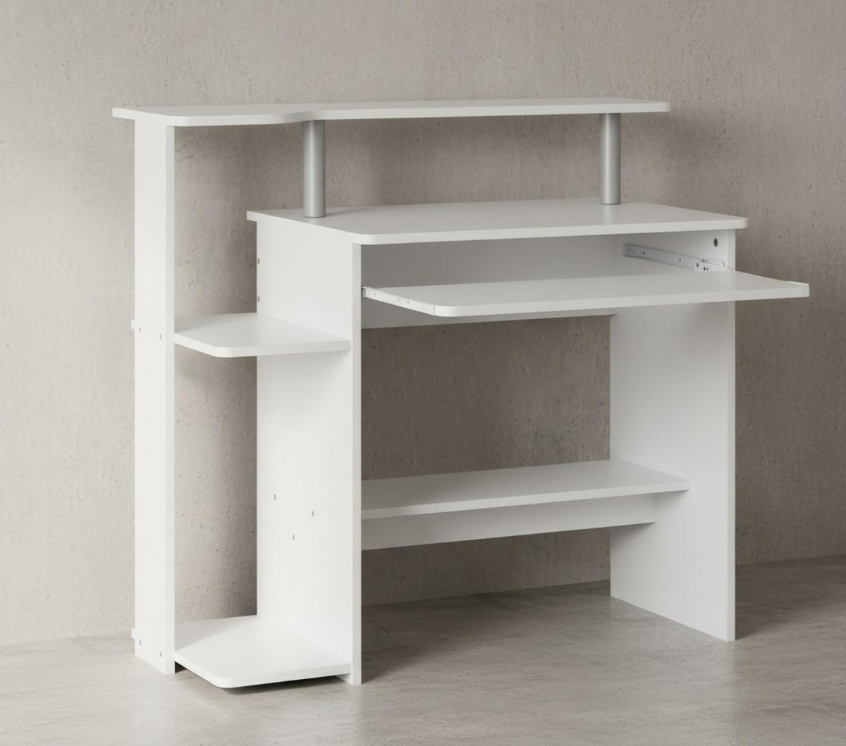 SCHREIBTISCH – Weiß, Tastaturauszug, Stauraum, zeitloses Design - Weiß, Holz (48/94/90cm) - KADIMA DESIGN