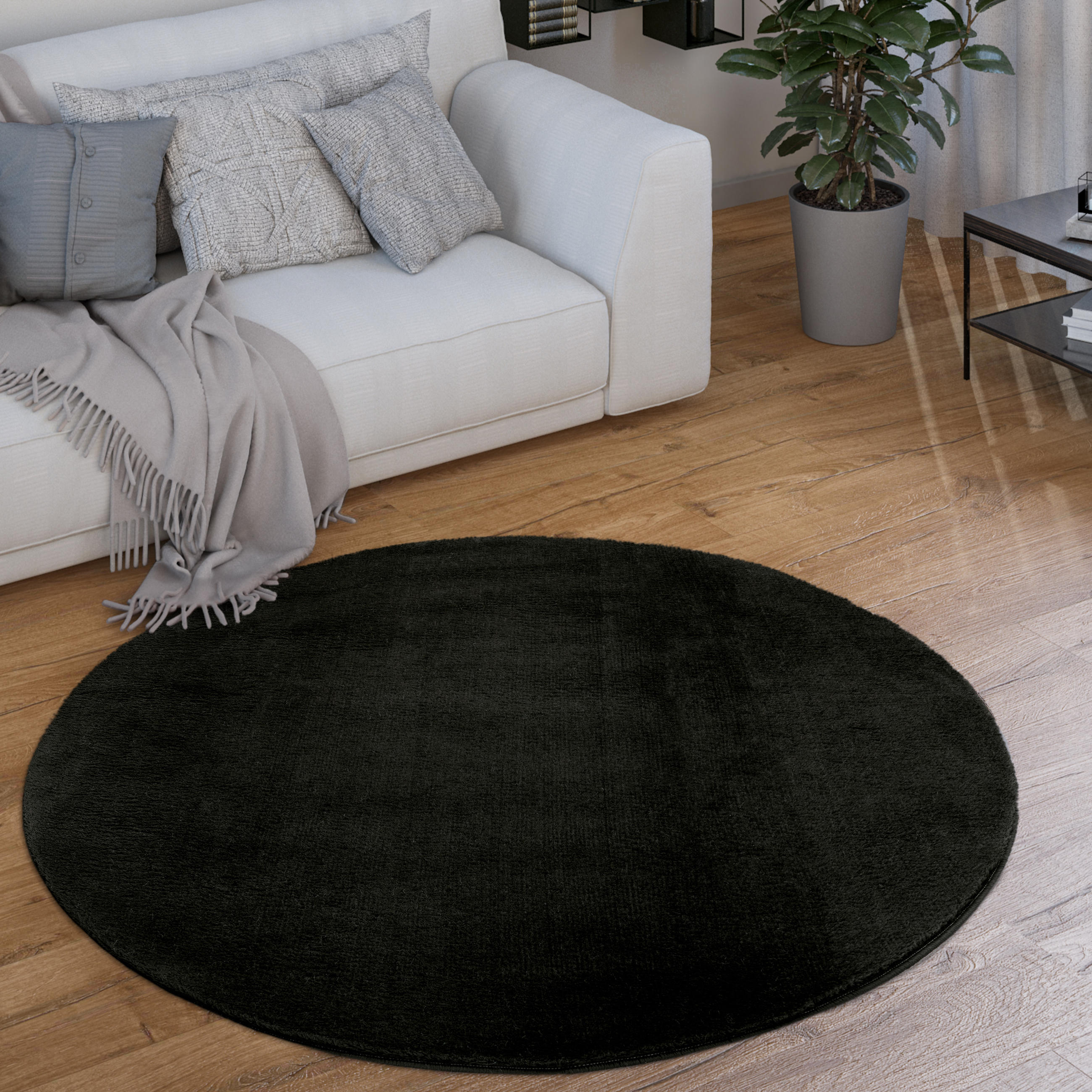 KURZFLORTEPPICH 120/120 cm Cadiz 630 - Schwarz, Textil (120/120cm) - Paco Home