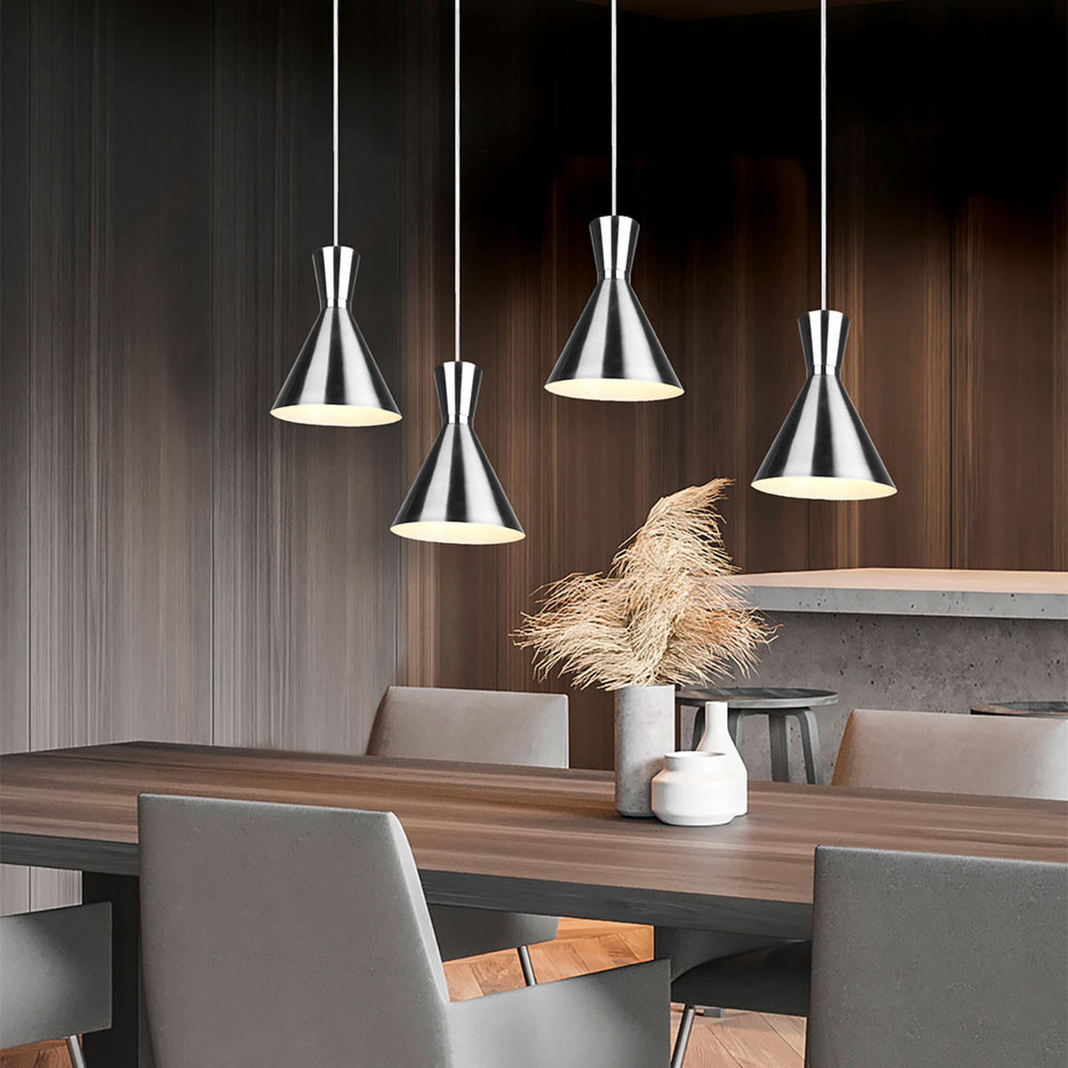 HÄNGELEUCHTE ENZO Metall Silber matt - Silberfarben, Metall (90/20/150cm)