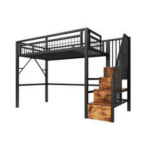 HOCHBETT 90/200 cm aus Metall mit LED-Lichtleiste, Treppe mit Stauraum und Freiraum unter dem Bett, Schwarz - Schwarz, Metall (90/200cm) - Redom