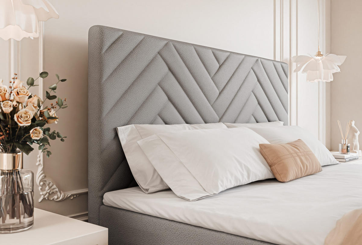 BOXBETT NEREA 200/200 cm mit Matratze und Topper, Grau - Grau, Textil (200/200cm) - Idohome