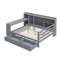 STAURAUMBETT 140/200 cm DE-01349, in Grau, mit Schreibtisch, Steckdose und Schubladen - Grau, Holz (140/200cm) - ComfortXL