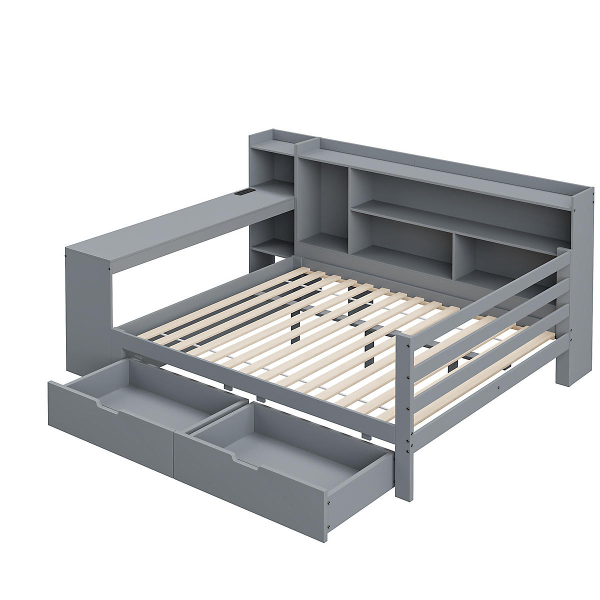 BETT aus Massivholz 140/200 cm mit Schreibtisch und Regalen grau - Grau, Holz (140/200cm) - OKWISH