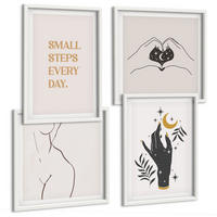 BILDER SET 4er Set - 50x50 cm & 40x60 cm Weißer Rahmen - Minimalistische Boho-Illustrationen - Weiß, Kunststoff (50/50cm) - TULUP