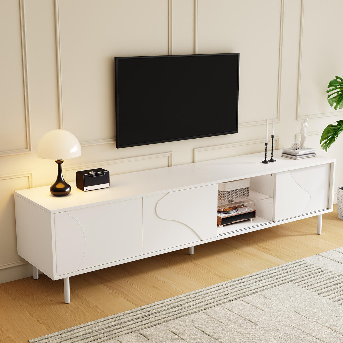 TV-ELEMENT180X40X45CM WeißLowboard mit LEDBeleuchtung und Schiebetüren - Weiß, Holz (47.5/18.01/115.01cm) - Raelunyi