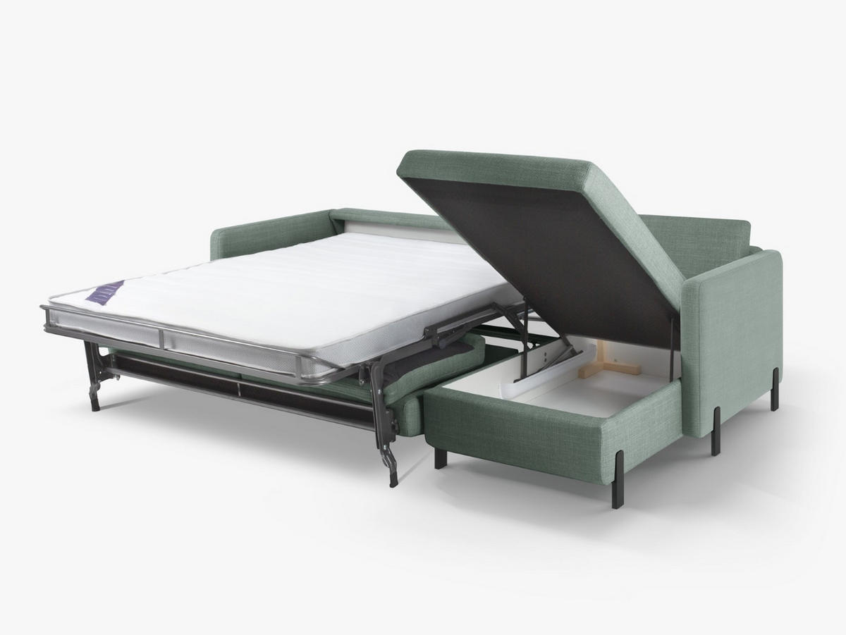 ECKSOFA ausklappbar rechts mit Container Gloria aus strukturiertem Stoff minze 4 Sitzplätze - Mintgrün, Textil (170/260cm) - Micadoni