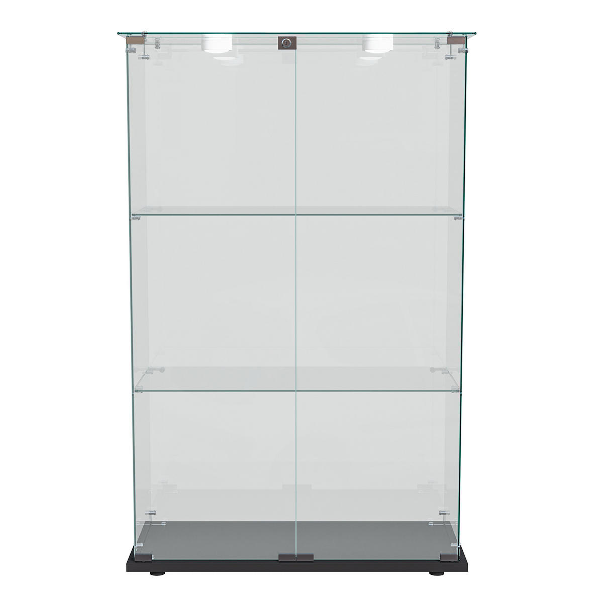 GLASVITRINE Schwarz Mit LED, 2 Türen, 3 Regalen & Schloss - Schwarz, Holz (35/123.3/78.5cm)