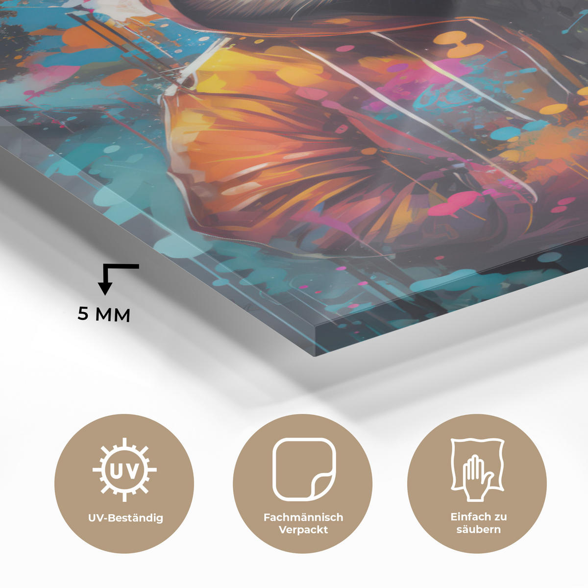 ACRYLGLASBILD Panda - Jacke - Graffiti - Orange 60x90 cm - Orange, Glas (60/90cm) - MuchoWow