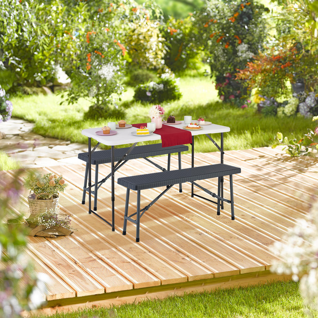 Thumbnail - Relaxdays 2Xbierbank, Grau, Kunststoff, Metall, Gartenmöbel, Gartenmöbel-Sets