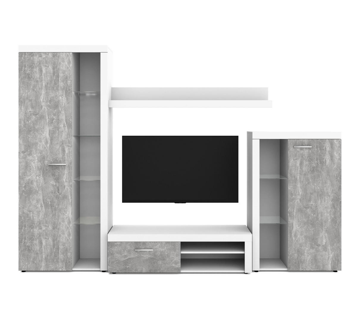 WOHNWAND Spacoro Weiß, Beton 270/190/41 cm Wohnwand Modern ohne LED - Hellgrau/Weiß, Holzwerkstoff/Kunststoff (270/190/41cm) - AX Living