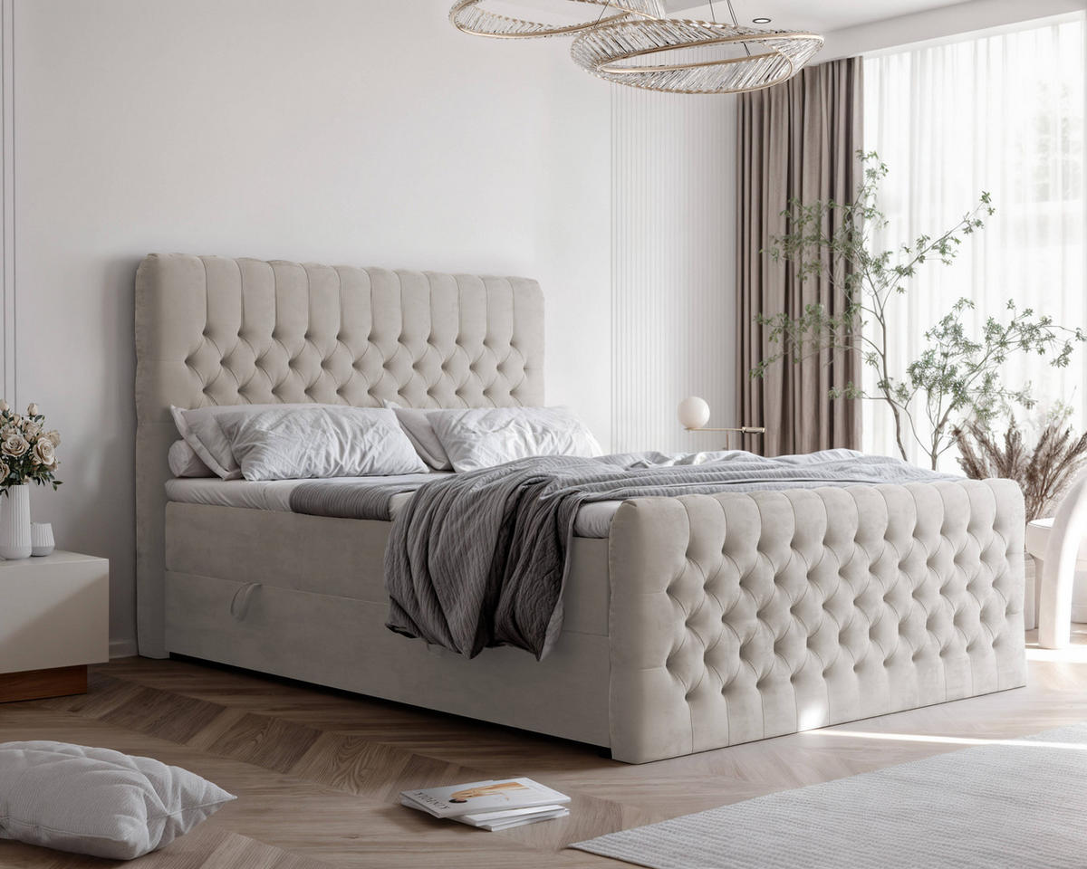 BOXBETT 200x200 cm mit Topper - Beige, Holzwerkstoff/Textil (200/200cm) - Idohome