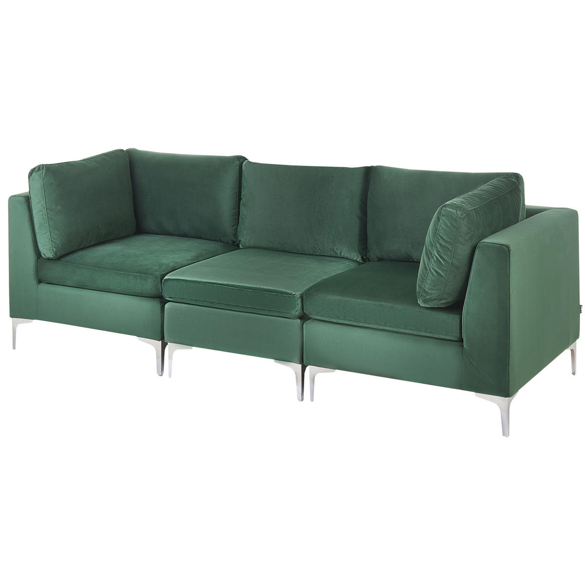 3 SZEMÉLYES MODULÁRIS KANAPÉ Bársony zöld fémlábakkal Evja - zöld, textil (235/84/85cm) - Beliani