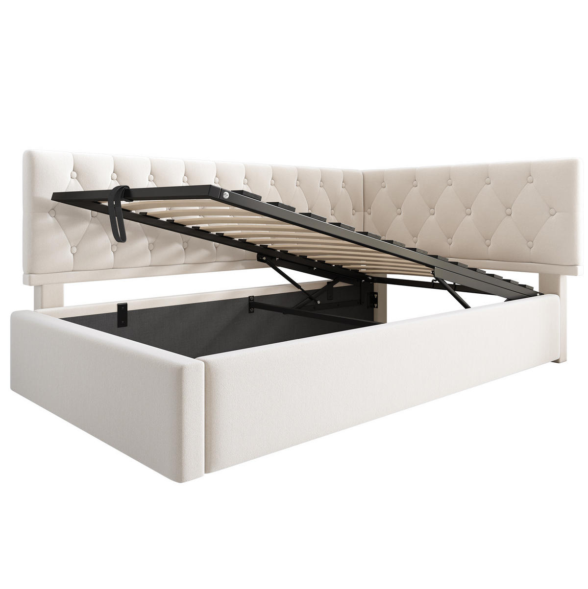 POLSTERBETT 90/200cm mit hydraulischem Stauraum aus Samt Beige - Beige, Textil (90/200cm) - OKWISH