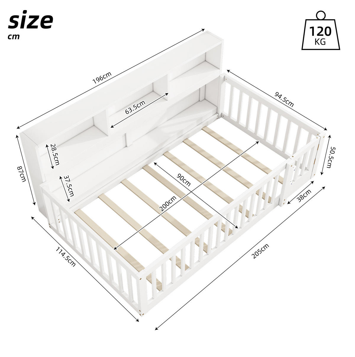 TAGESBETT 90/200 cm Weiß mit Staufach aus Kiefernholz - Weiß, Holz (90/200cm) - OKWISH