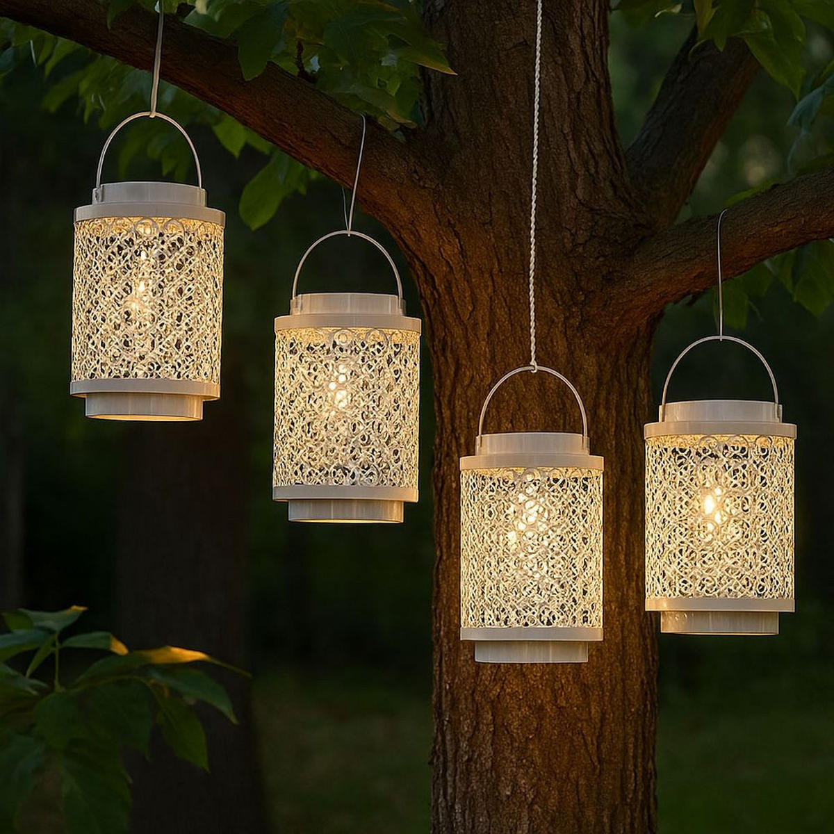 LED AUSSENLEUCHTE Metall Weiß Orientalisch 4er Set - Weiß, Metall (13/18/13cm) - Nowa
