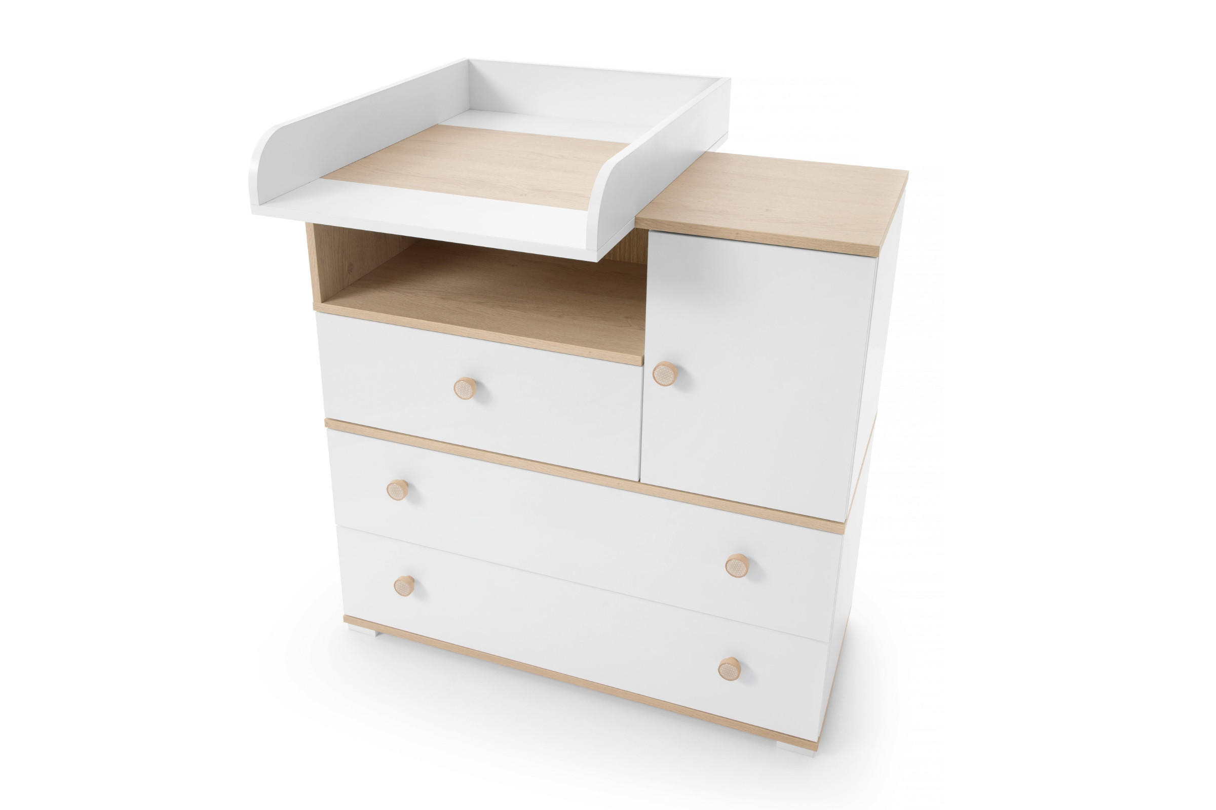 Deine Möbel 24 WICKELKOMMODE Weiß, Eiche 90cm × 72cm × 100cm