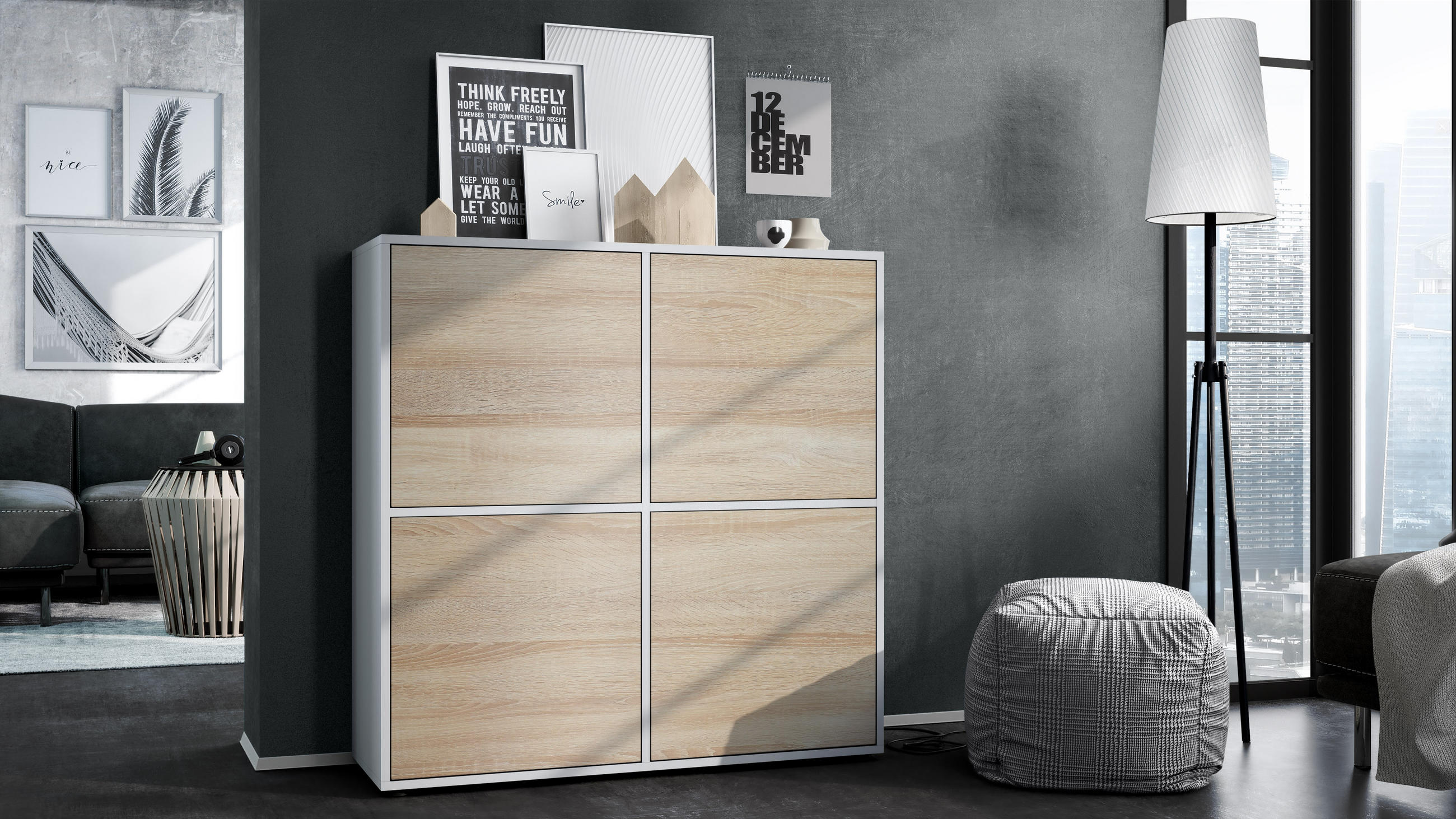 HIGHBOARD Cuba Türen in Eiche sägerau - Eiche San Remo, Holzwerkstoff (104/105.5/35.5cm) - Vladon