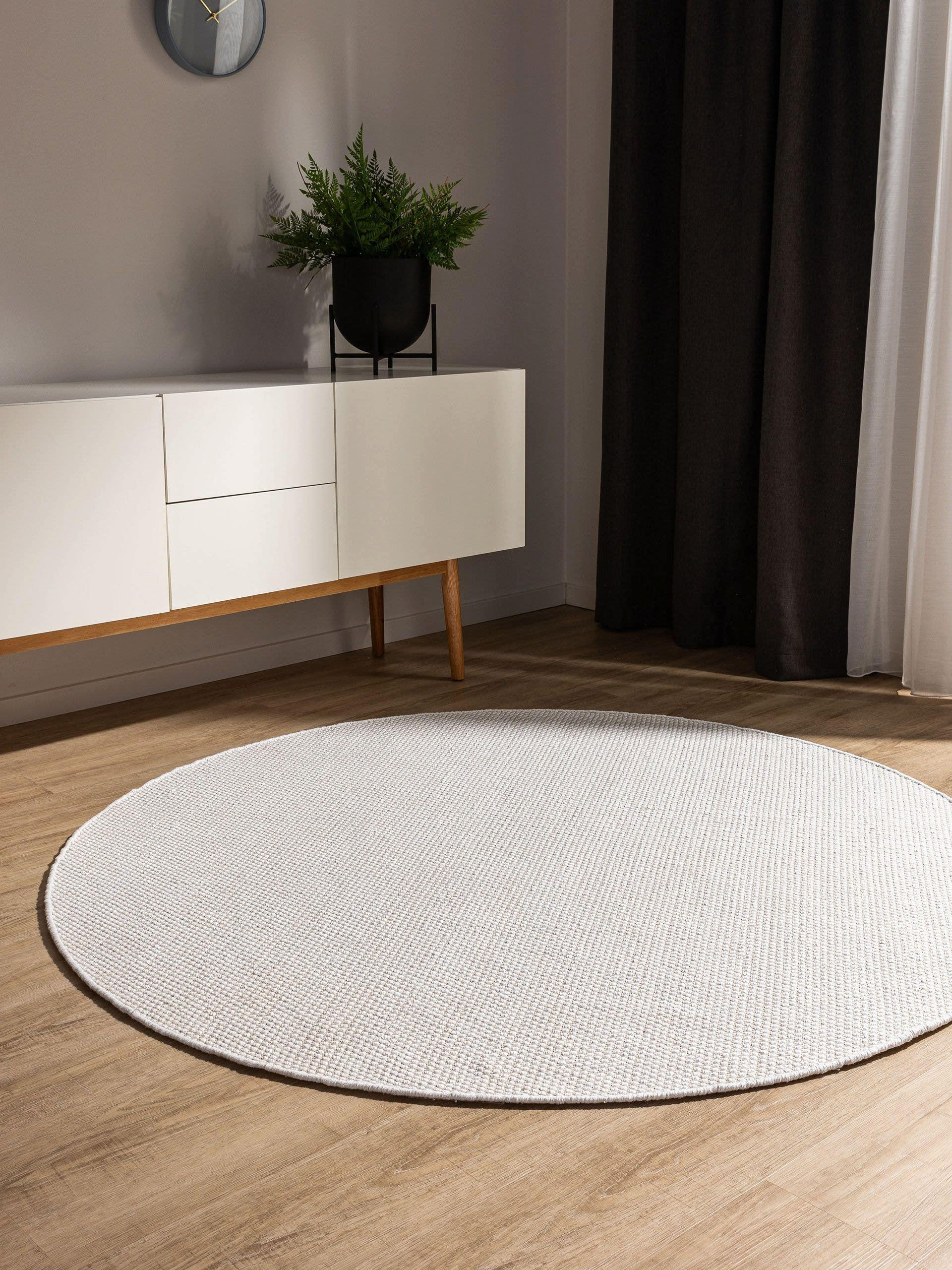 BAUMWOLLTEPPICH Ron handgewebt ø 120 cm rund - Weiß, Naturmaterialien/Textil (120/120cm) - benuta