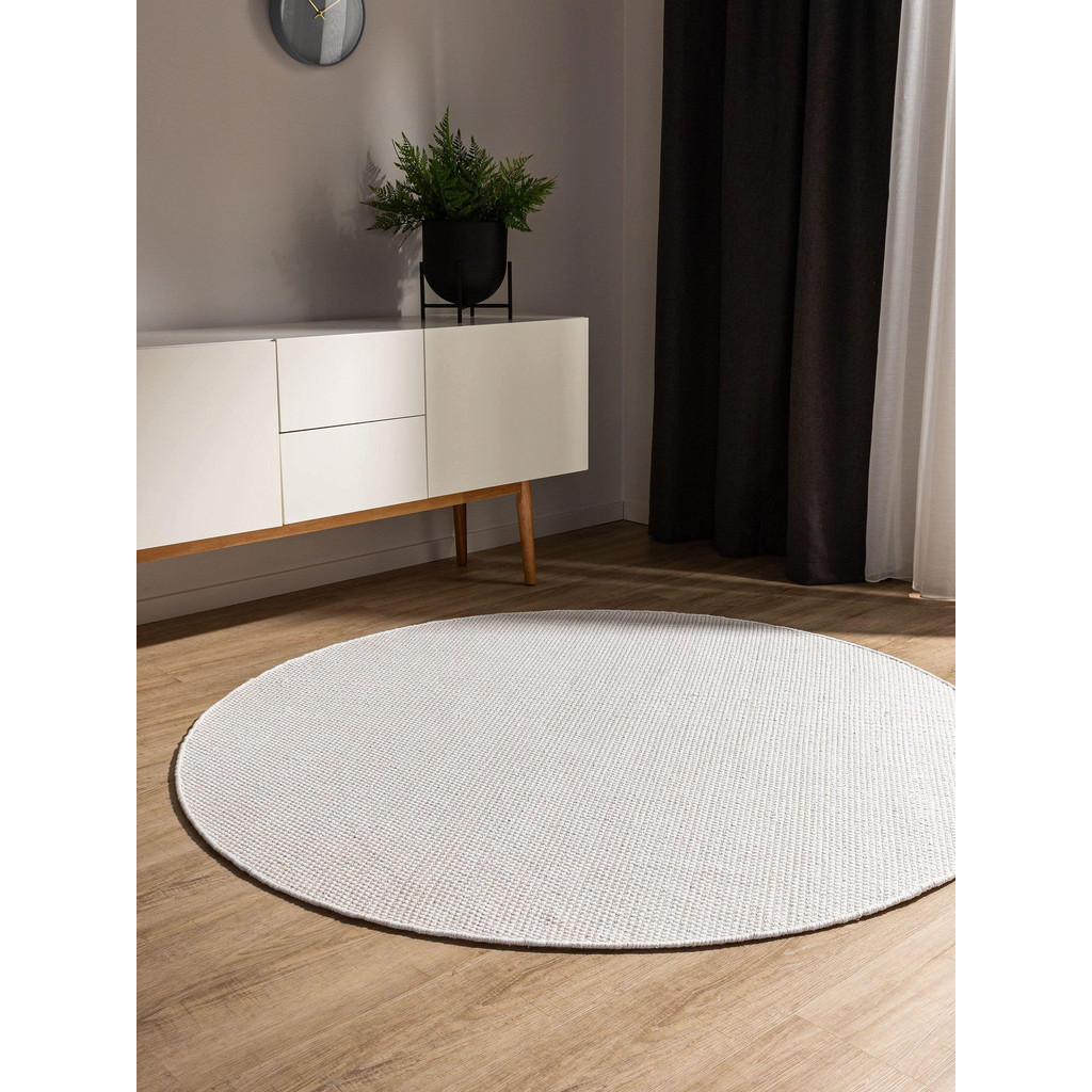 Thumbnail - benuta Baumwollteppich, Weiß, Textil, Uni, Rund, 200x200 cm, Oeko-Tex® Standard 100, für Fußbodenheizung geeignet, Teppi...