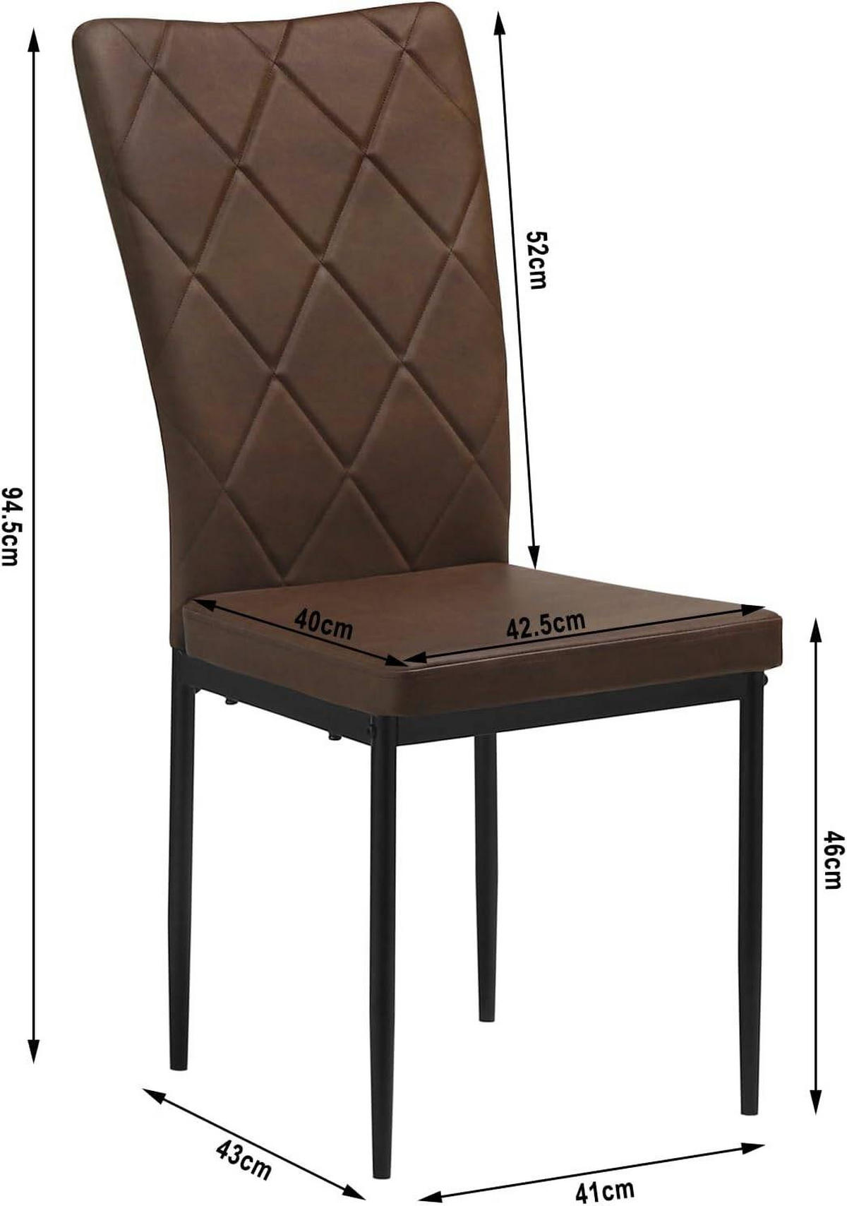 ESSZIMMERSTUHL 4er Set, Kunstleder, Dunkelbraun - Dunkelbraun/Schwarz, Kunststoff/Metall (42.5/94.5/59cm) - Woltu