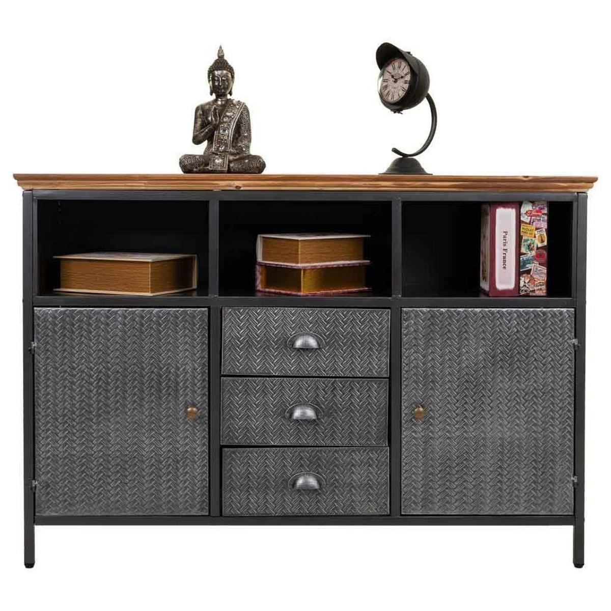 SIDEBOARD aus Metall und Holz, Schwarz, 122x36x83 cm - Multicolor, Metall (121.5/82.5/36cm) - Wanderlust