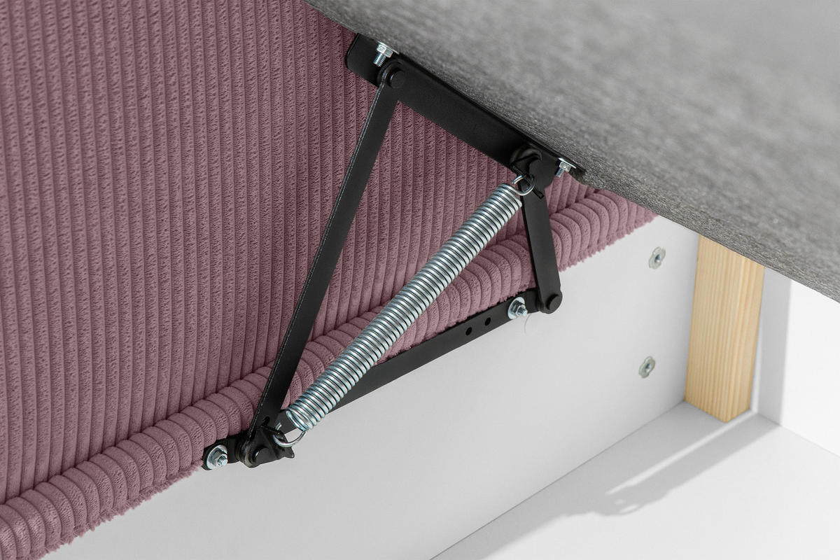 JUGENDBETT ROTI Einzelbett mit Bettkasten, 90x200cm, Bett mit Bonellmatratze, mit Rückenlehne - Lila/Schwarz, Holz/Holzwerkstoff (92/200cm) - KONSIMO®