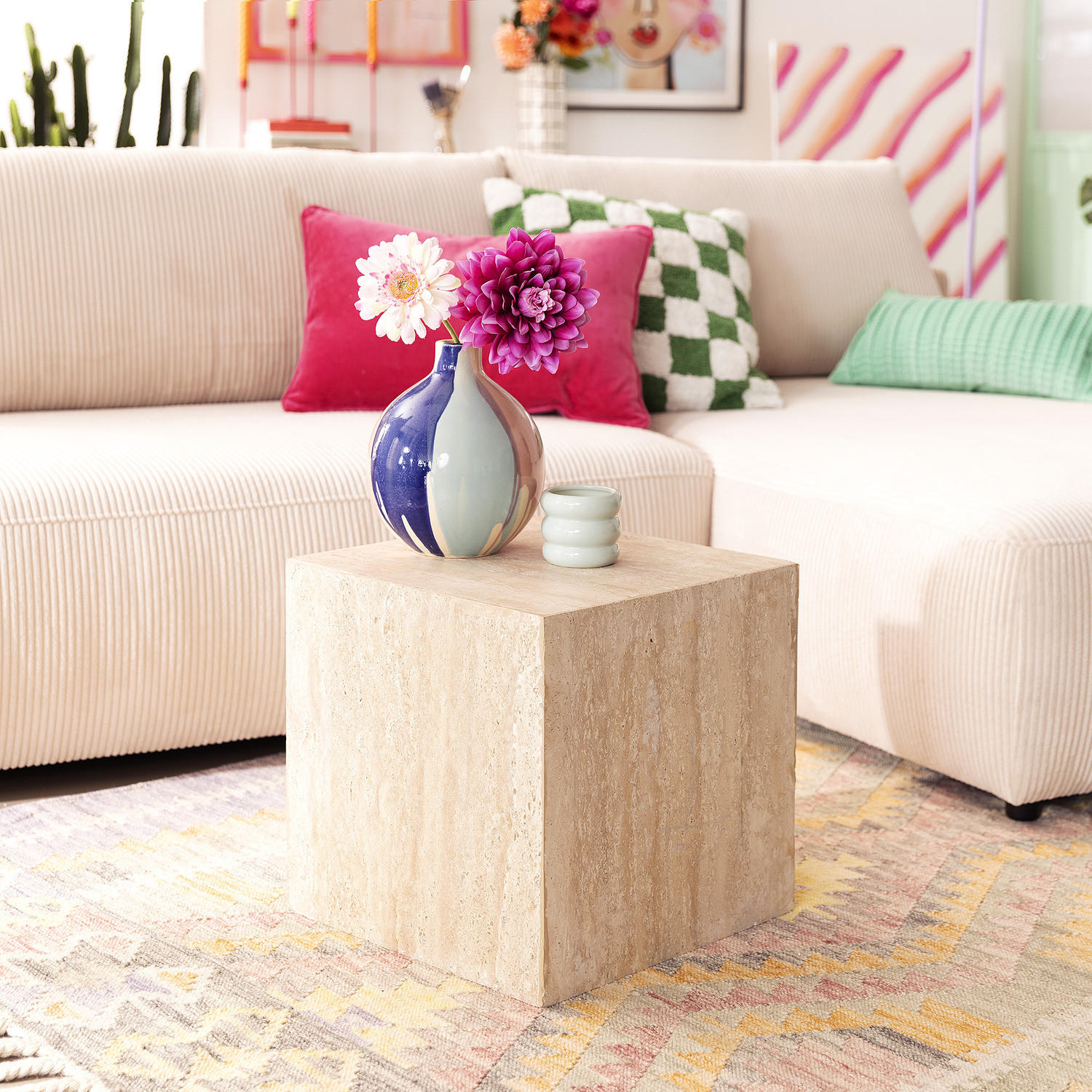 BEISTELLTISCH - Travertin / Beige - Beige, Stein (40/40/40cm) - home24