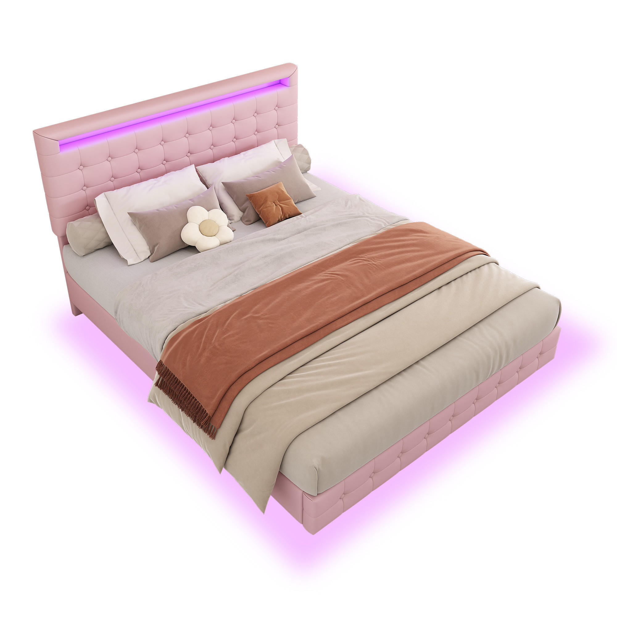 POLSTERBETT 140/200 cm Rosa mit LED-Ambientelicht und höhenverstellbarem Kopfteil - Rosa, Leder (140/200cm) - OKWISH