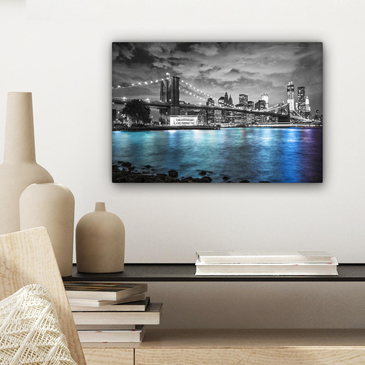 LEINWANDBILD New York - Skyline - Stadt - Blau Deko Schlafzimmer 30x20 cm - Blaugrau, Textil (30/20cm) - MuchoWow