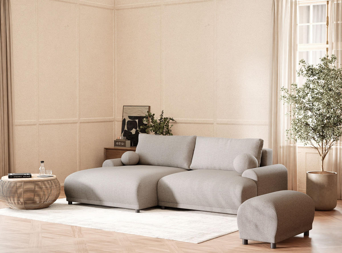 ECKSOFA MIT SCHLAFFUNKTION Tallin Beige Webstoff - Links Seite - Beige/Schwarz, Holz/Holzwerkstoff (145/240cm) - Maison de Reve