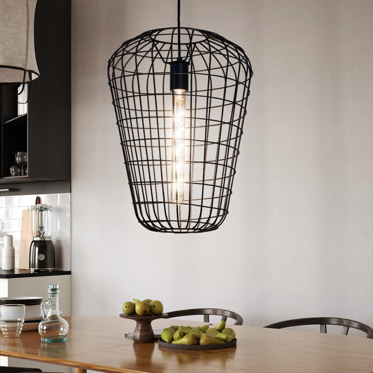 HÄNGELEUCHTE Käfig Schwarz 35 cm - Schwarz, Metall (35/35/120cm)