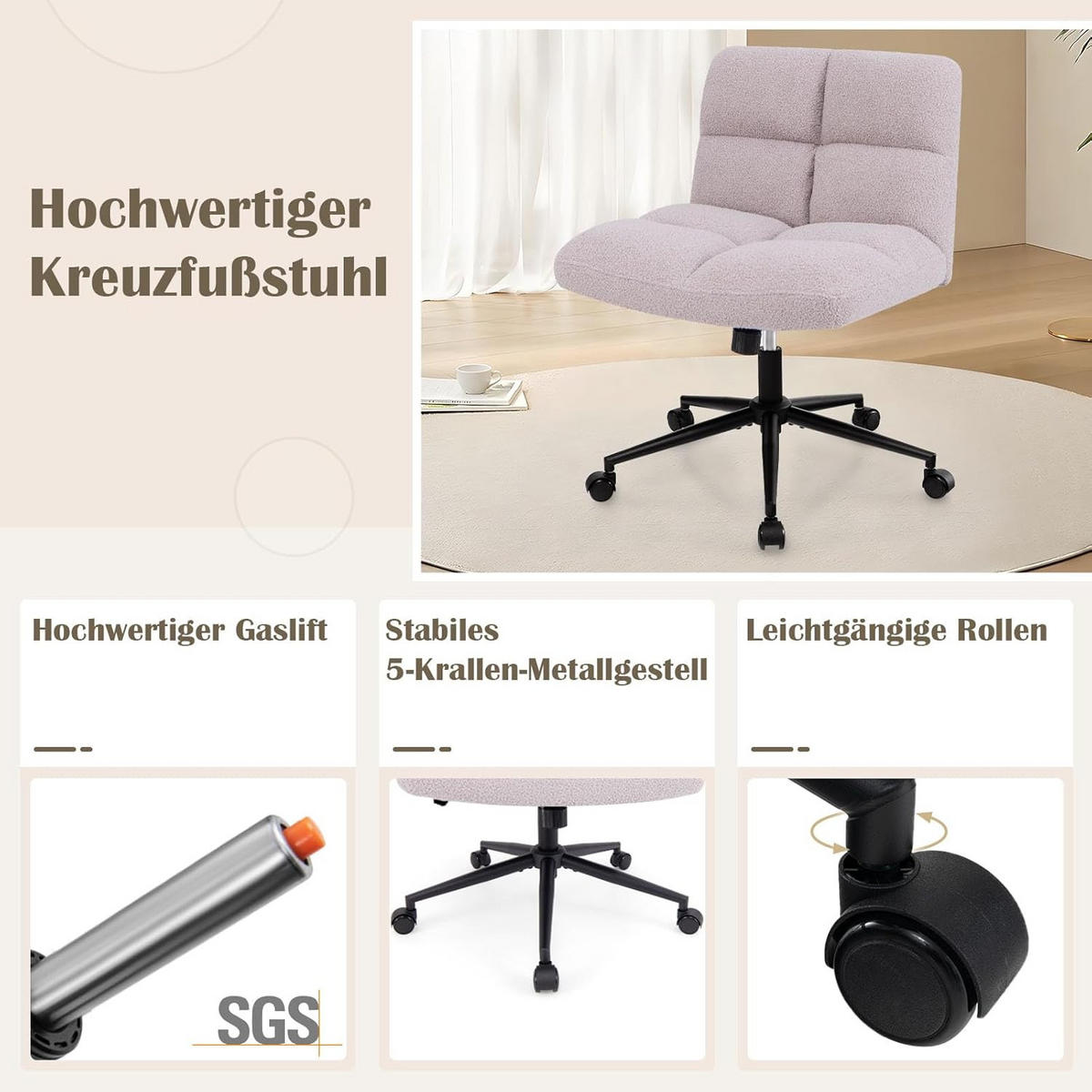 BÜROSTUHL Hellgrau - Hellgrau, Textil (73/87/69cm) - COSTWAY