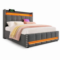 POLSTERBETT 140/200 mit LED, USB, 4 Schubladen, Kopfteil-Stauraum und Lattenrost in Grau - Grau, Holzwerkstoff/Textil (140/200cm) - EVRYAE