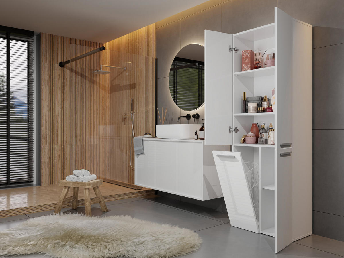 BAD Hochschrank Benni - Weiß Hochglanz, Holzwerkstoff (60/174/30cm) - kommodly