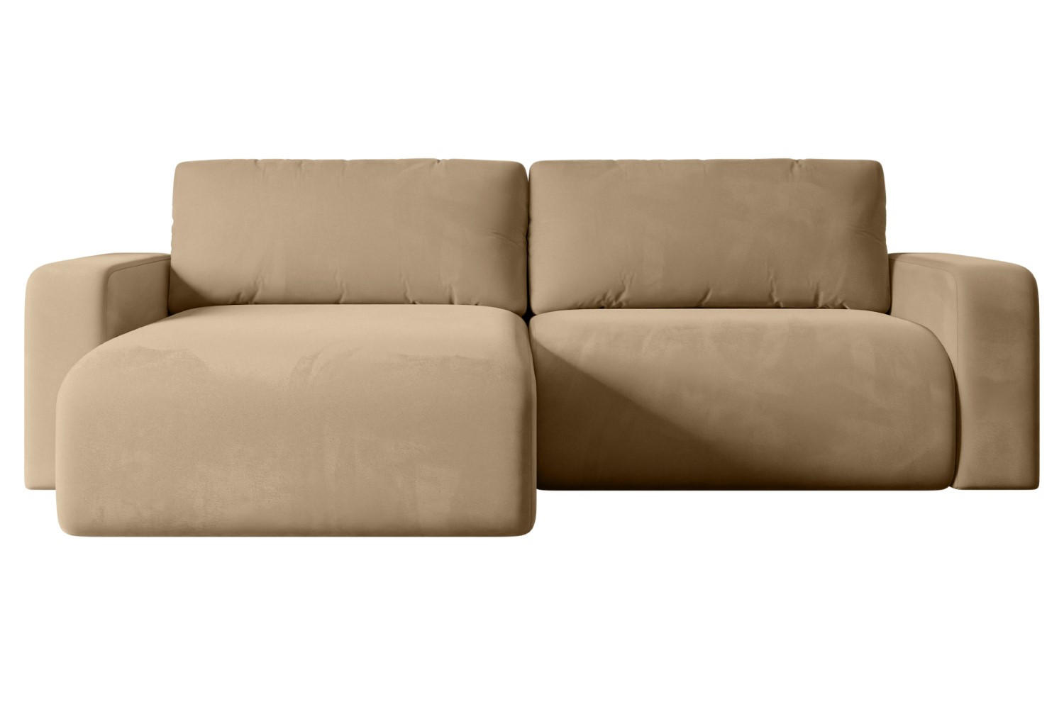 ECKSOFA mit Schlaffunktion und Bettkasten KLEEA-L - 247x143x83 cm Beige Velours - Beige/Schwarz, Holzwerkstoff/Kunststoff (247/143cm) - ALTDECOR