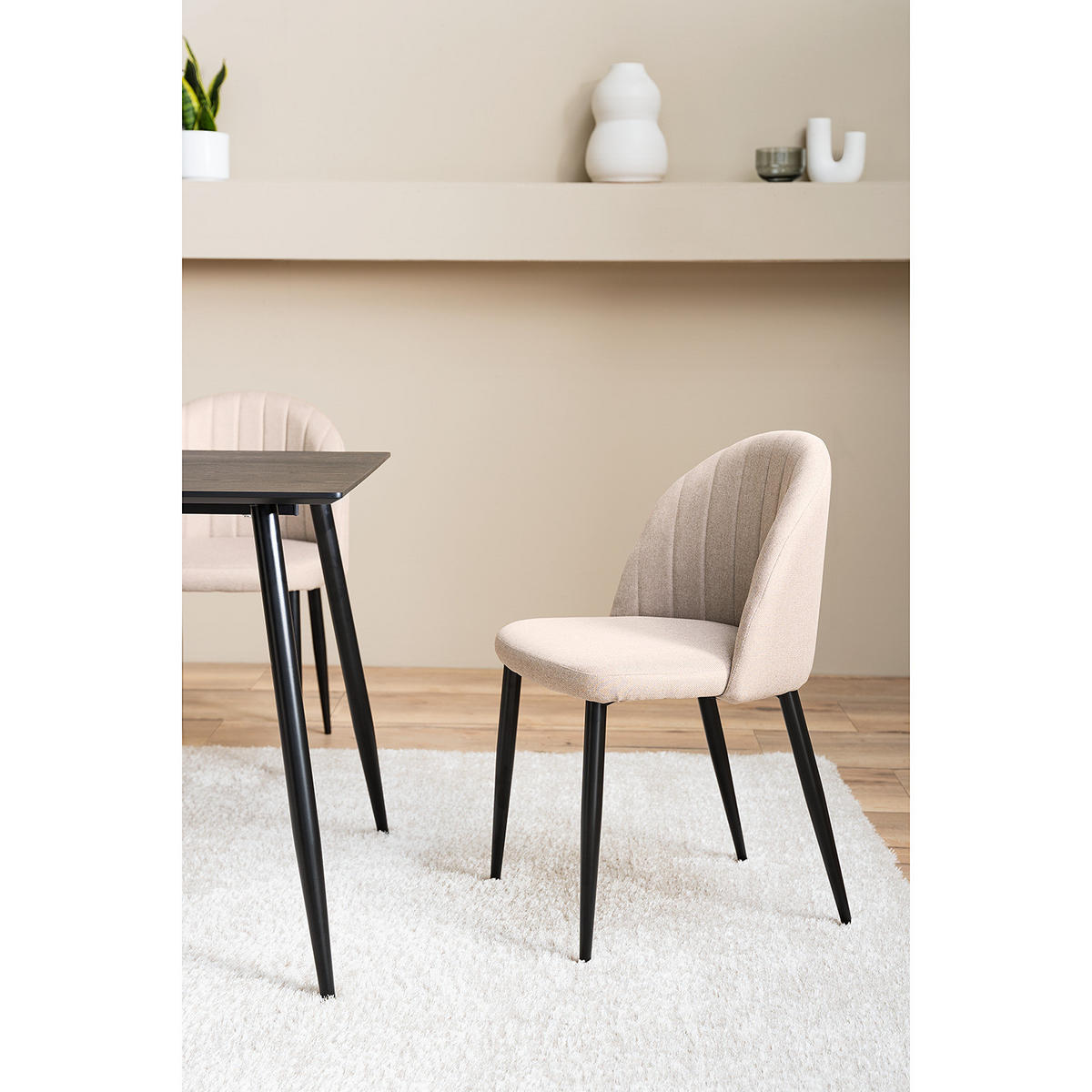POLSTERSTUHL - 2er-Set - Webstoff / Eisen - Beige, Textil/Metall (49/81/51cm) - home24