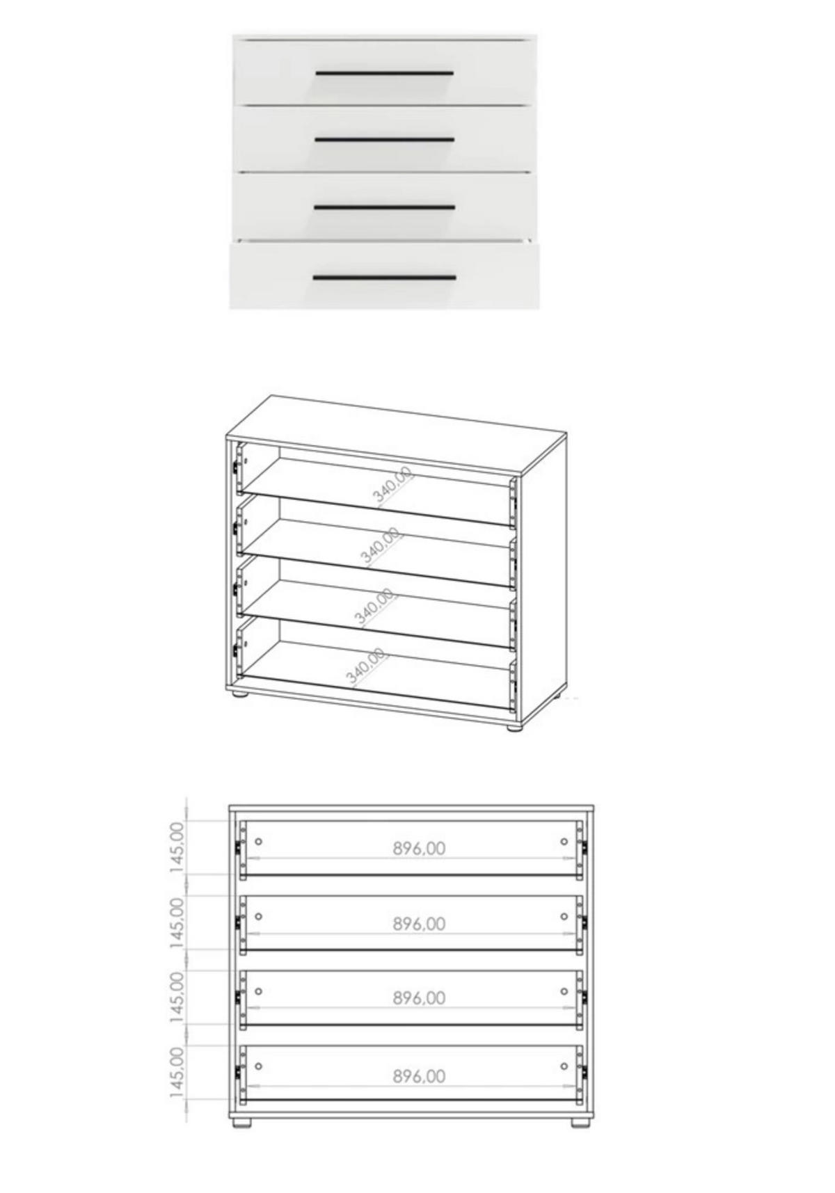 KOMMODE Modena K4SZ 100 cm in Schwarz mit Schubladen - Schwarz, Holzwerkstoff/Kunststoff (100/87/40cm) - Ravio
