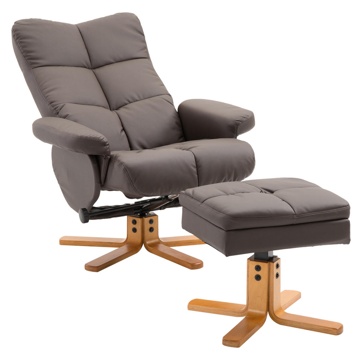 RELAXSESSEL DE-07557 360° drehbar mit Liegefunktion und Kunstleder Braun - Braun, Holz (86/99/80cm) - ComfortXL
