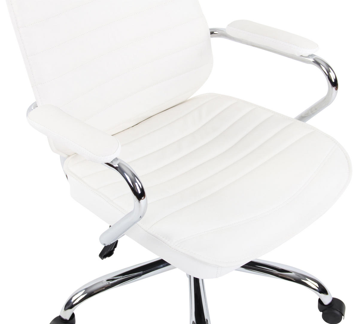 CHEFSESSEL Echtleder Weiß - Chromfarben/Weiß, Leder/Metall (59/117/57cm) - CLP