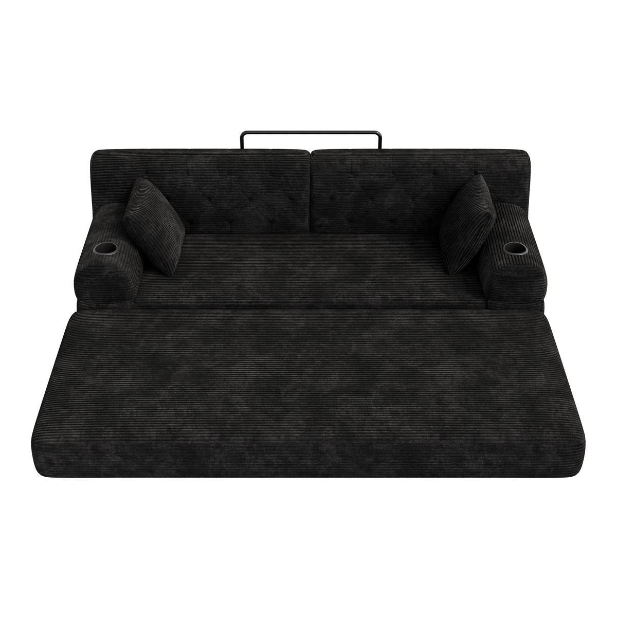 SCHLAFSOFA DE-33856 mit 4 Seitentaschen Schwarz - Schwarz, Metall (208/81/80cm) - ComfortXL